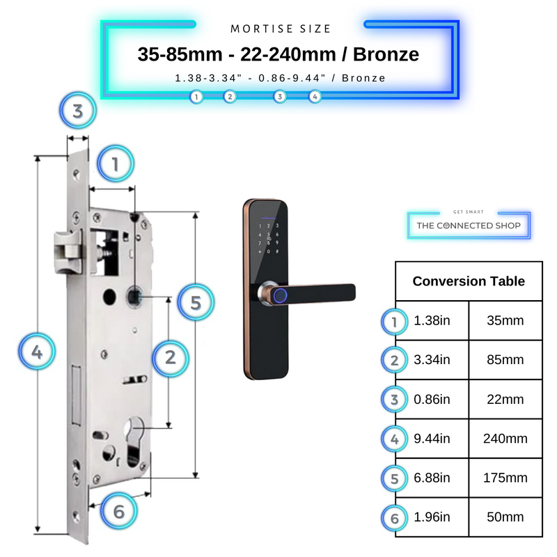 Smart Door Lock - 35-85mm (22x240mm) - Bronze -