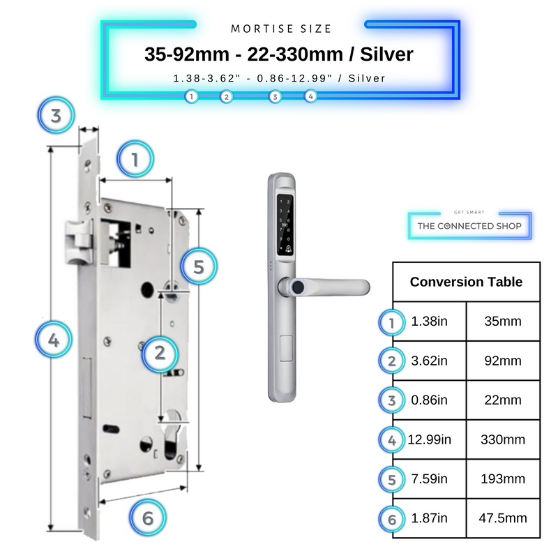 Smart Door Lock Slim - 35-92mm (22x330mm) - Silver -