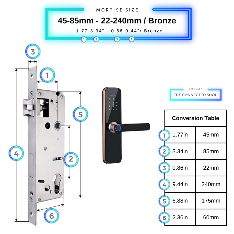 Smart Door Lock - 45-85mm (22x240mm) - Bronze -