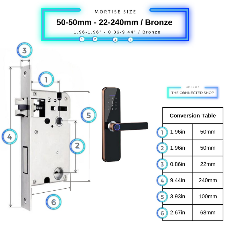 Smart Door Lock - 50-50mm (22x240mm) - Bronze -