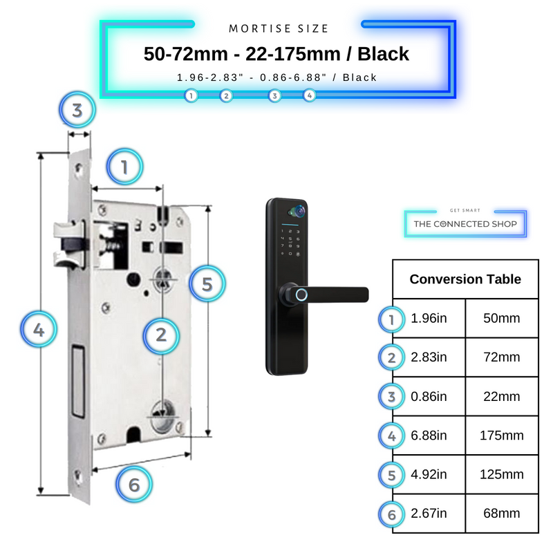 Universal Smart Door Lock Camera - 50-72mm (22x175mm) - Black -