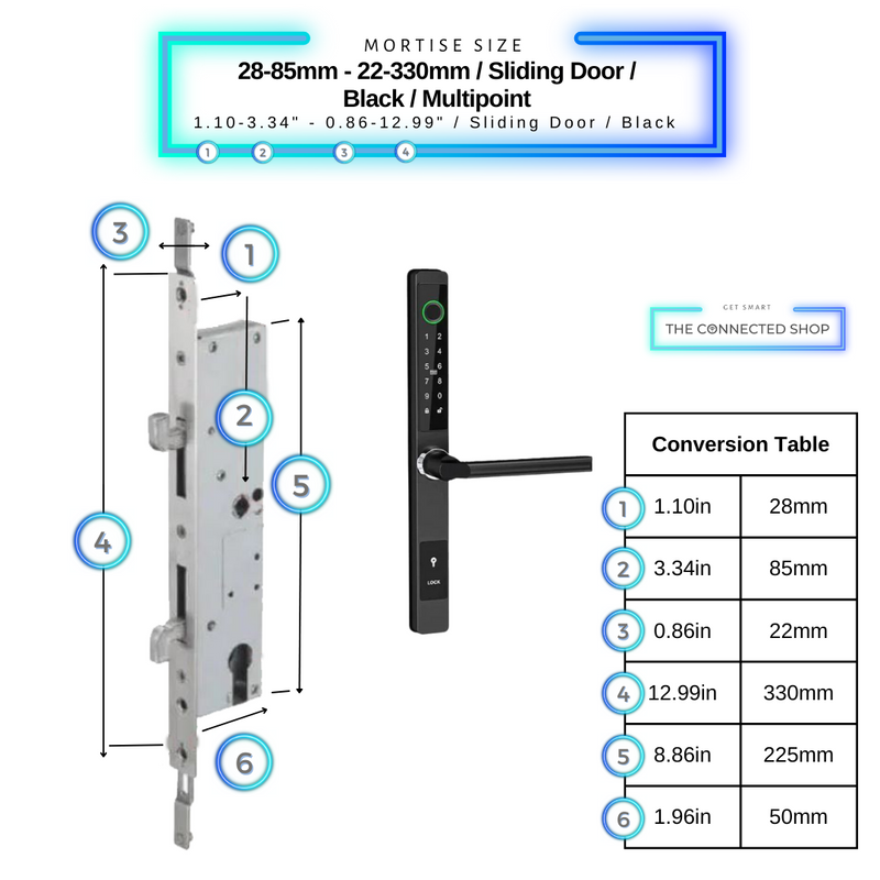 Smart Door Lock Sleek Black 2885 330mm sliding door multipoint