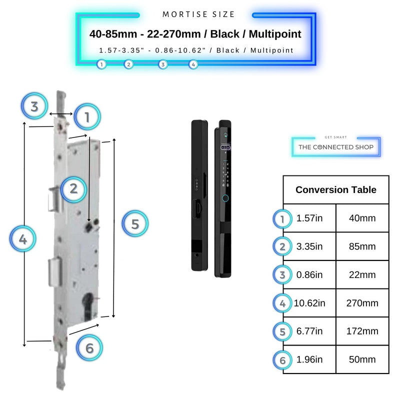 Auto Lock Smart Door Lock - Black - 40-85mm (22x270mm) Multipoint -