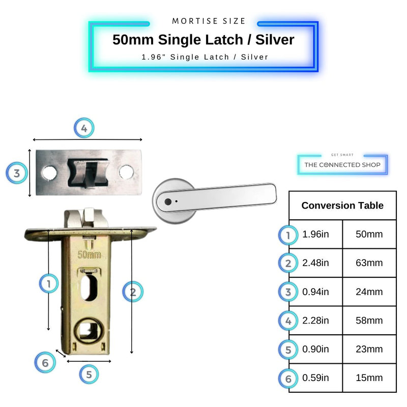 Fingerprint Smart Door Handle - Silver - 50mm Single Latch -