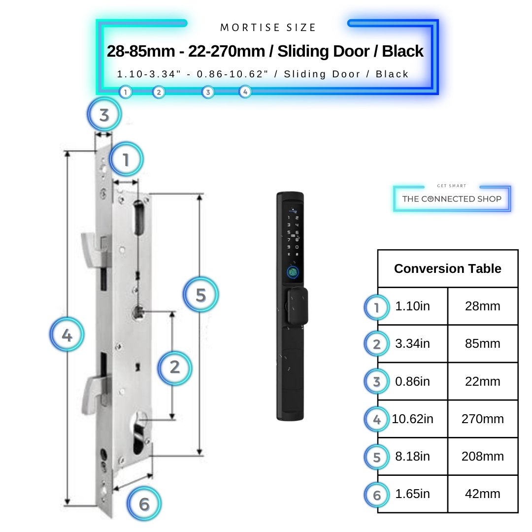 Sliding Door Smart Lock Knob - 28-85mm (22x270mm) Sliding Door - Black - Without Gateway