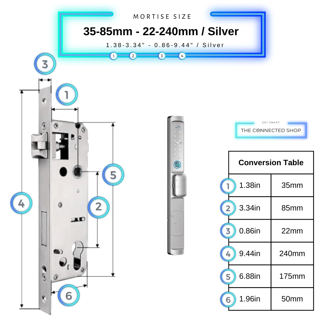 Swing Door Smart Lock Knob - 35-85mm (22x240mm) - Silver - Without Gateway