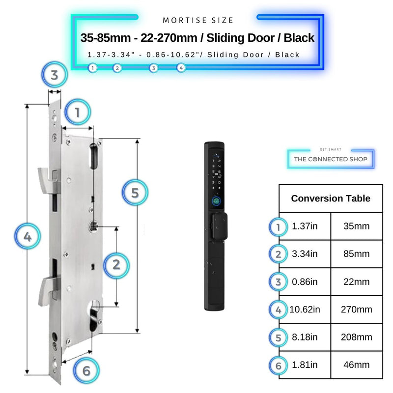 Sliding Door Smart Lock Knob - 35-85mm (22x270mm) Sliding Door - Black - Without Gateway