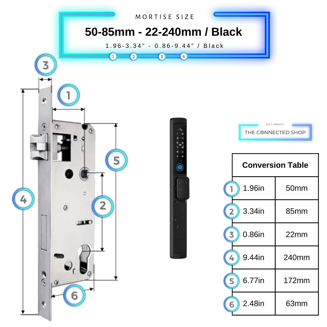 Swing Door Smart Lock Knob - 50-85mm (22x240mm) - Black - Without Gateway