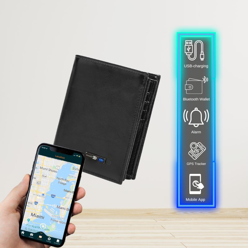 Smart Bluetooth Wallet - Black - -