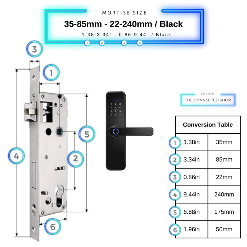 Smart Door Lock - 35-85mm (22x240mm) - Black -