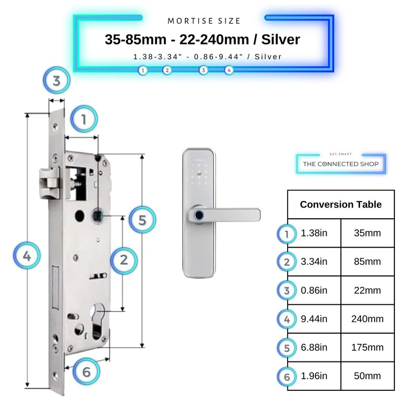 Smart Door Lock - 35-85mm (22x240mm) - Silver -