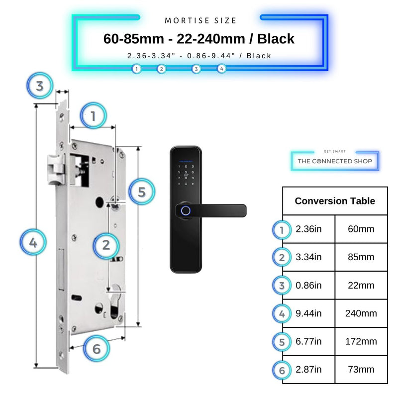 Smart Door Lock - 60-85mm (22x240mm) - Black -