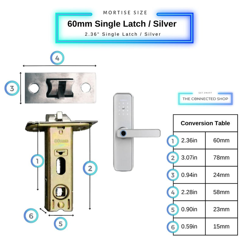 Smart Door Lock - 60mm Single Latch - Silver -