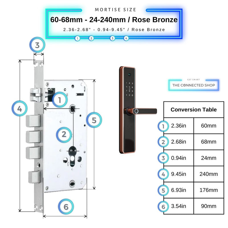 Smart Door Lock Camera - Rose Bronze - 60-68mm (24x240mm) -