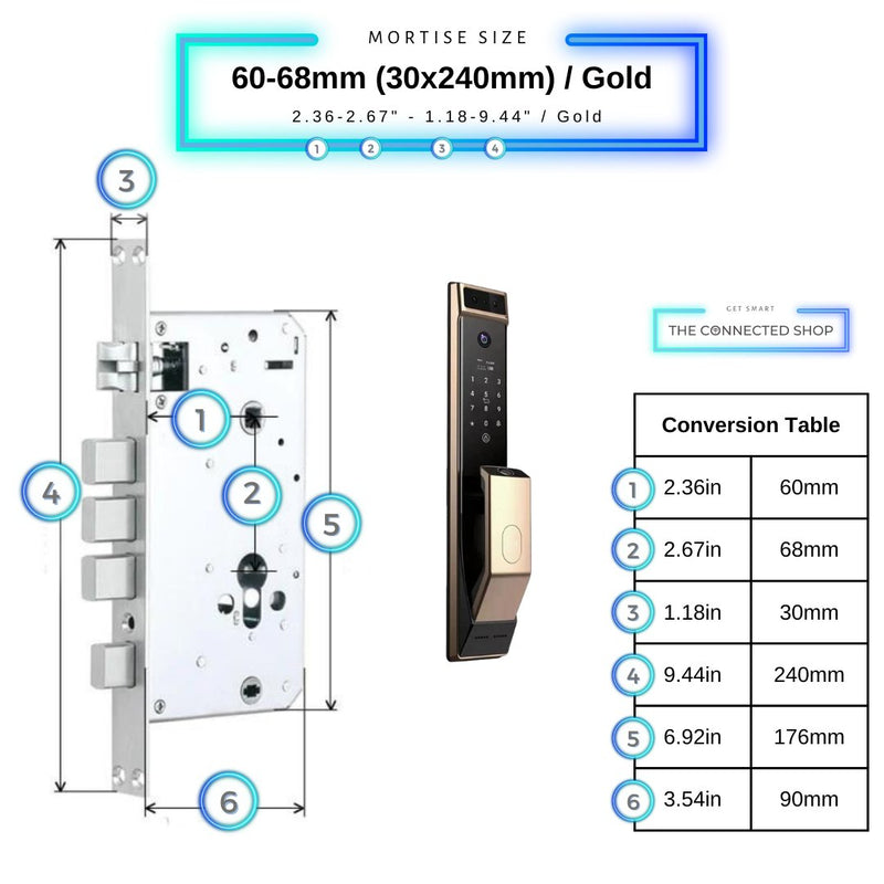 Smart Door Lock Face Recognition Plus - Gold - 60-68mm (30x240mm) -