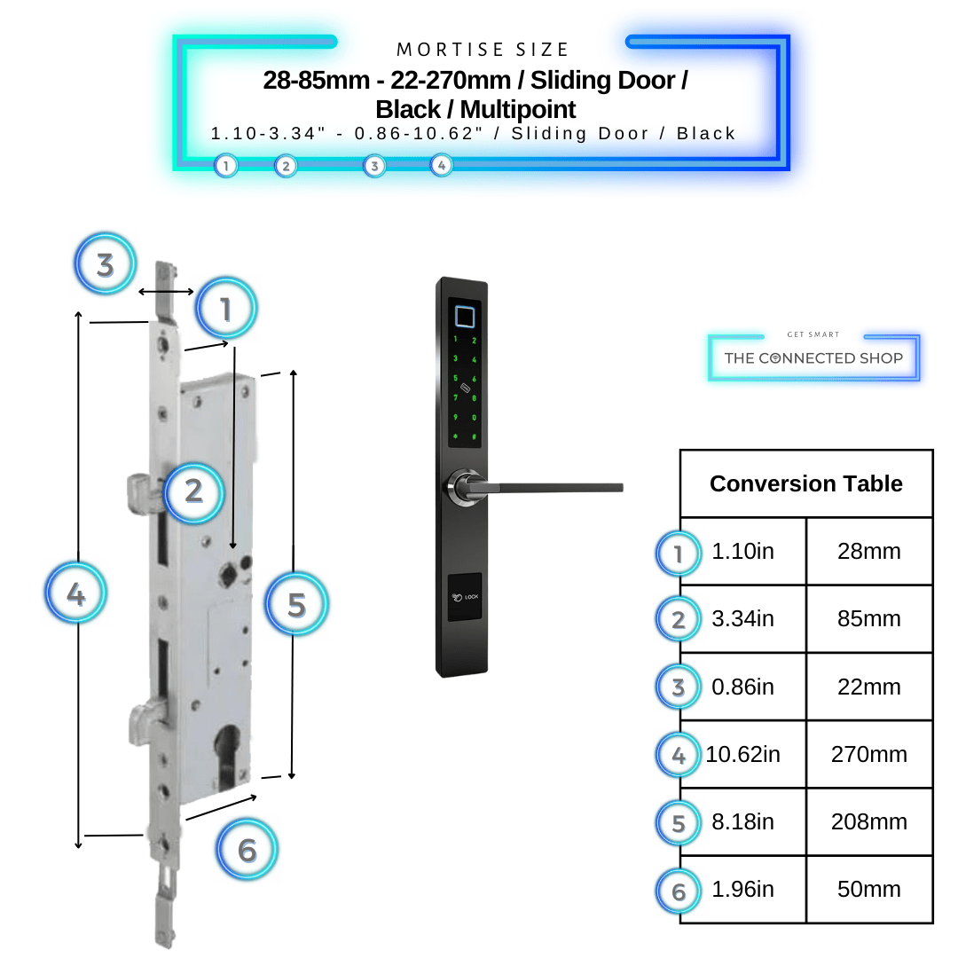 Smart Door Lock Sleek - Black - 28-85mm (22x270mm) Sliding Door Multipoint
