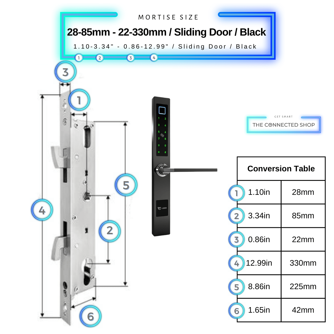 Smart Door Lock Sleek - Black - 28-85mm (22x330mm) Sliding Door