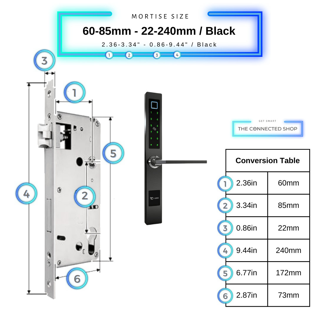 Smart Door Lock Sleek - Black - 60-85mm (22x240mm) 