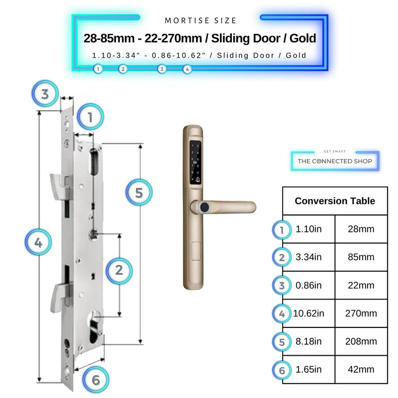 Smart Door Lock Slim - 28-85mm (22x270mm) Sliding Door - Gold -