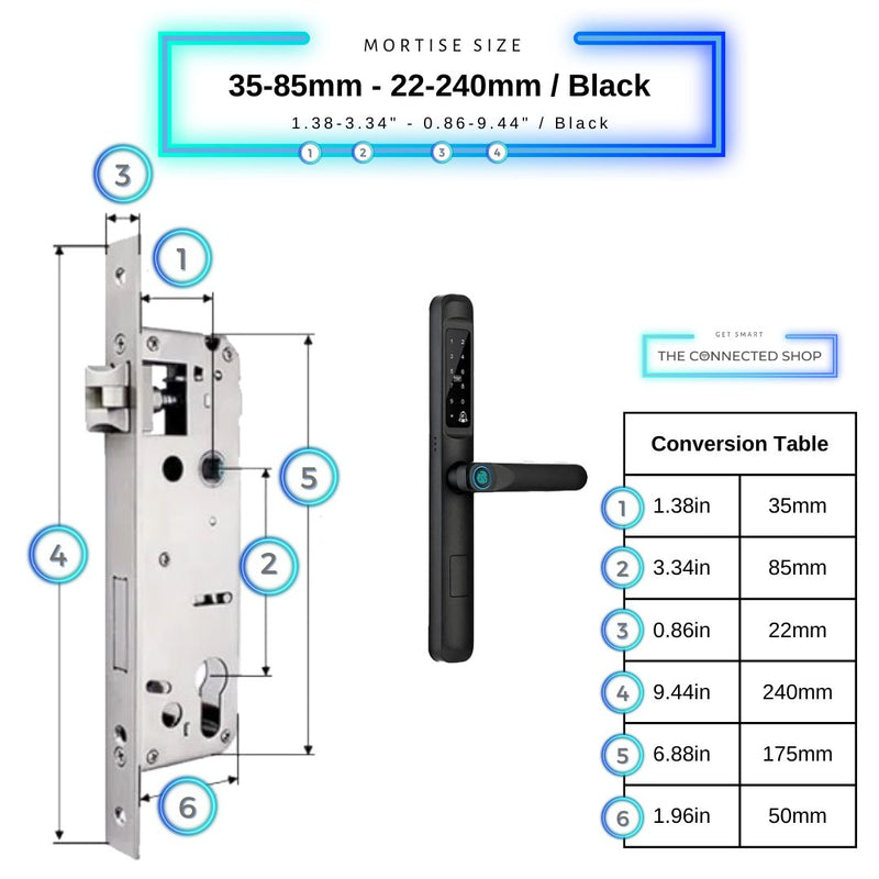 Smart Door Lock Slim - 35-85mm (22x240mm) - Black -