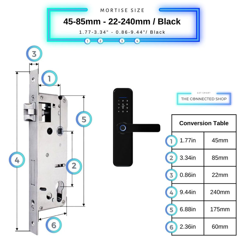 Smart Door Lock XL - 45-85mm (22x240mm) - Black -