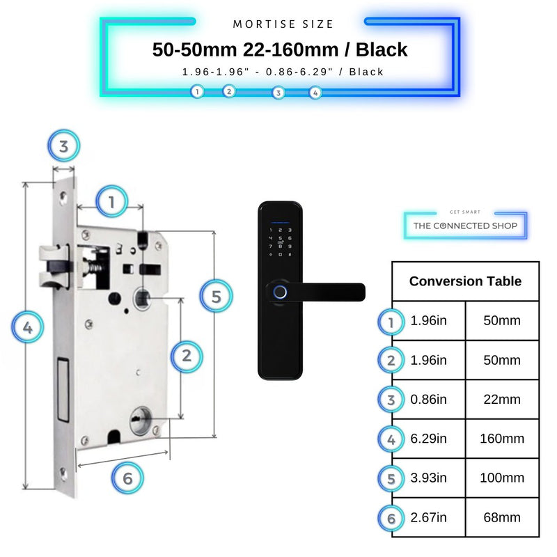 Smart Door Lock XL - 50-50mm (22x160mm) - Black -