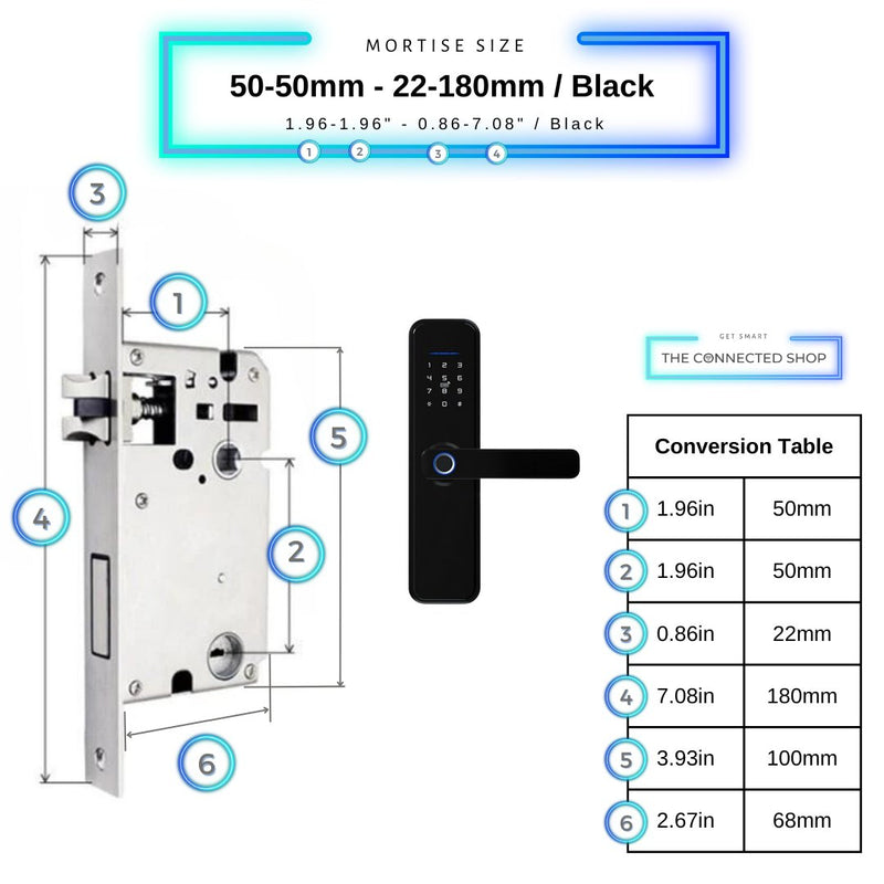 Smart Door Lock XL - 50-50mm (22x180mm) - Black -