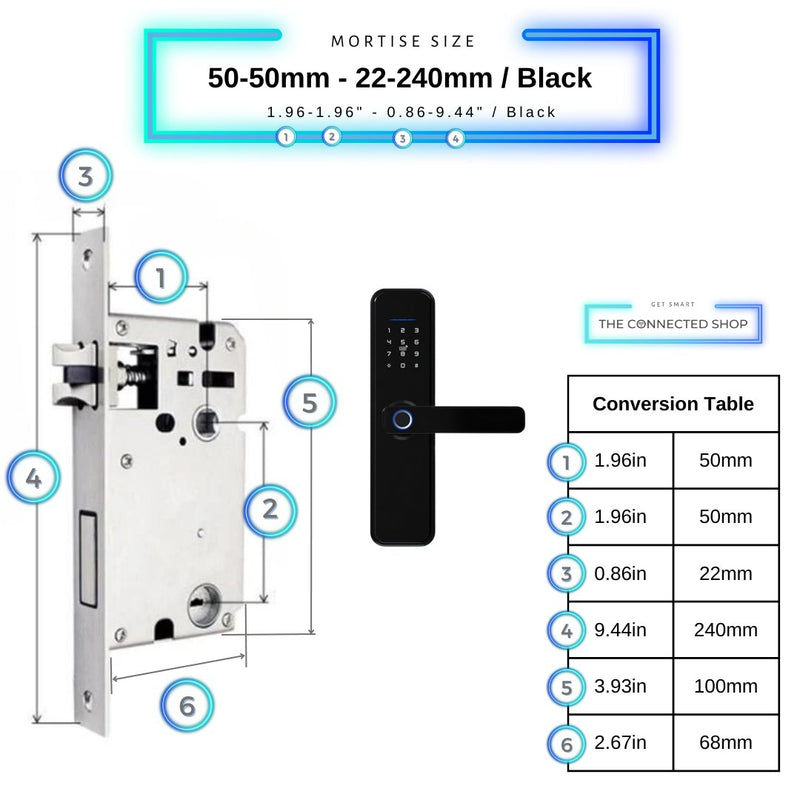 Smart Door Lock XL - 50-50mm (22x240mm) - Black -