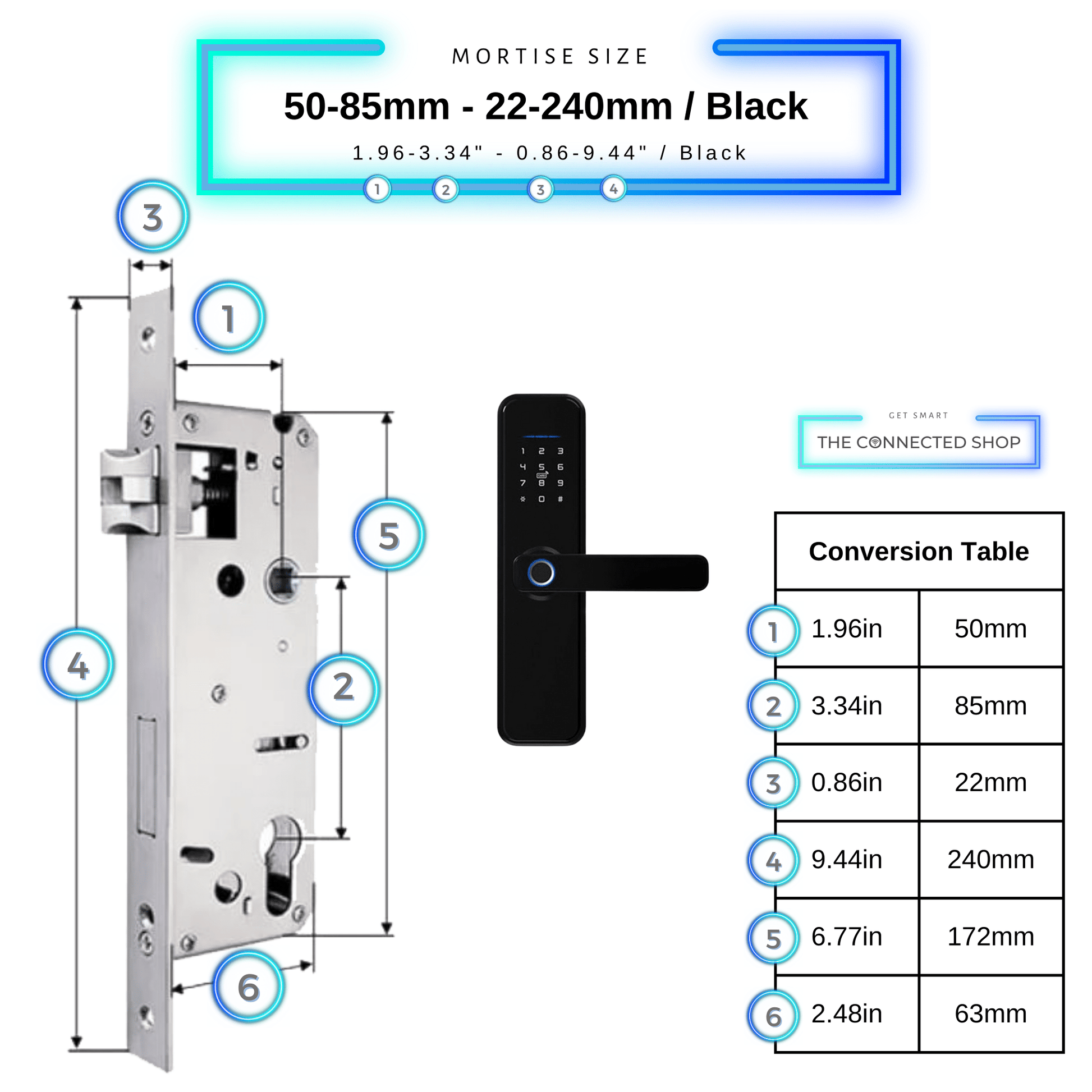 Smart Door Lock XL - 50-85mm (22x240mm) - Black