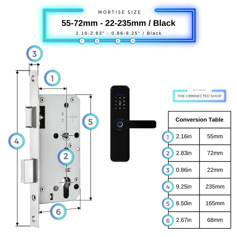 Smart Door Lock XL - 55-72mm (22x235mm) - Black -