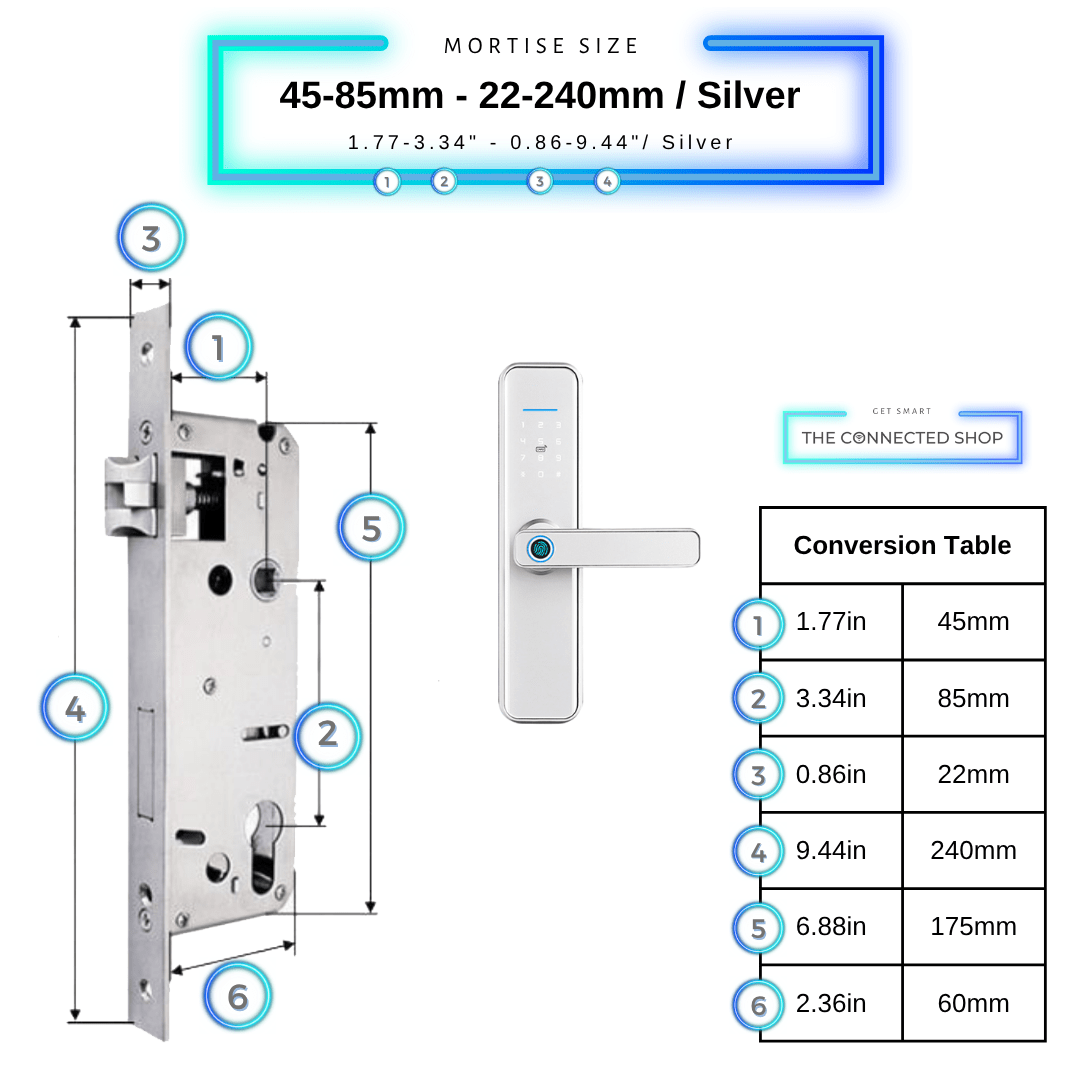 Smart Door Lock XL - 45-85mm (22x240mm) - Silver