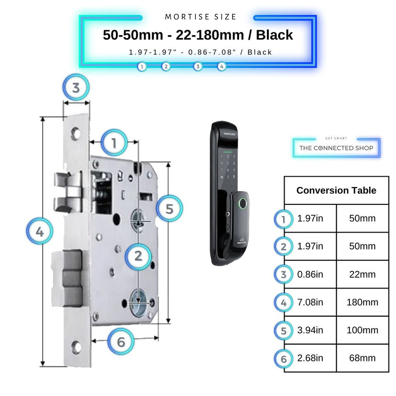 Smart Pad Door Lock XL - Black - 50-50mm (22x180mm) -