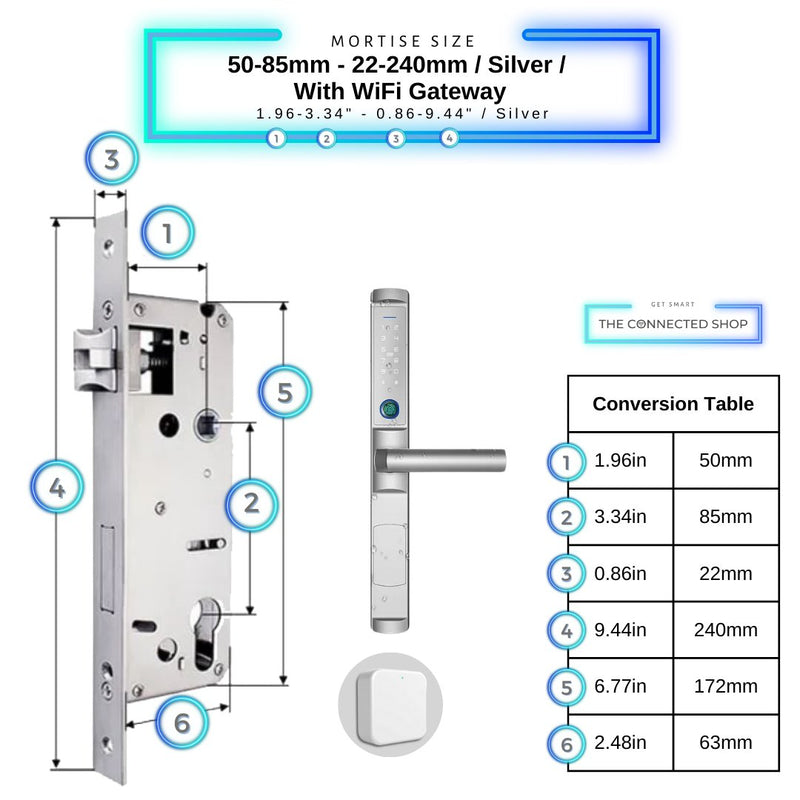 Swing Door Smart Lock - 50-85mm (22x240mm) - Silver - With Gateway