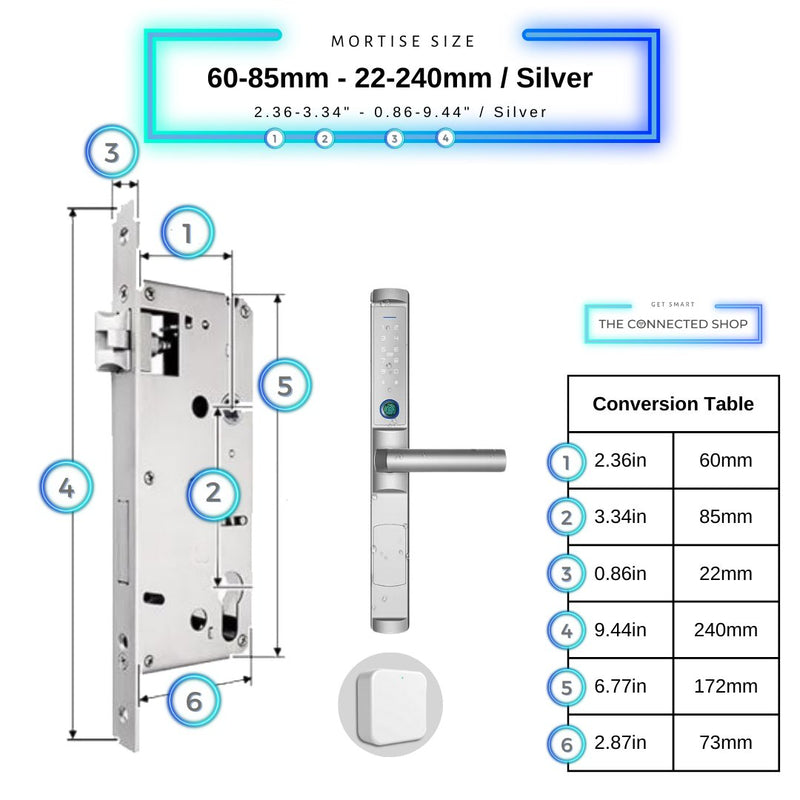 Swing Door Smart Lock - 60-85mm (22x240mm) - Silver - With Gateway