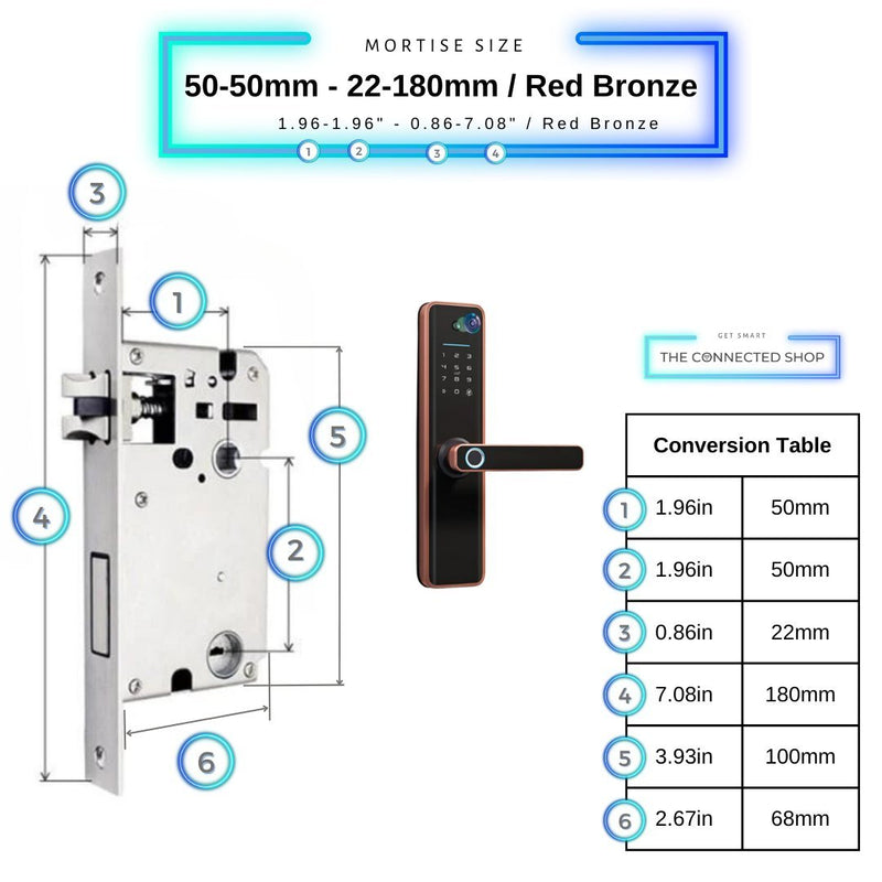 Universal Smart Door Lock Camera - 50-50mm (22x180mm) - Red Bronze -