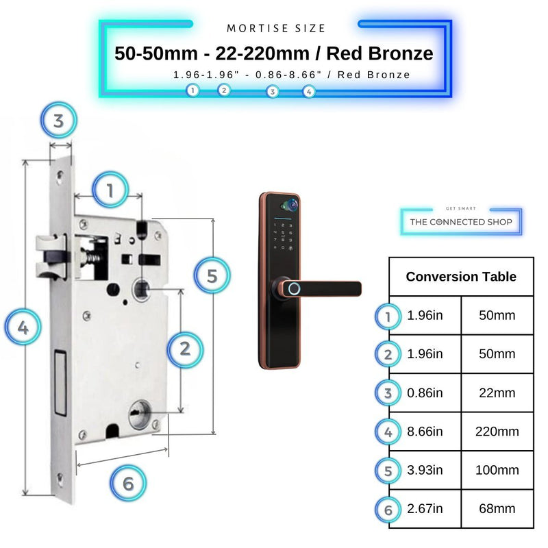 Universal Smart Door Lock Camera - 50-50mm (22x220mm) - Red Bronze -